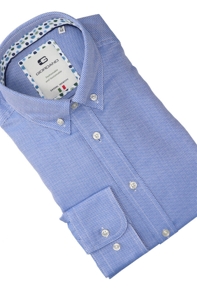 Blauw katoenen hemd (regular fit) met details en lange mouwen Giordano