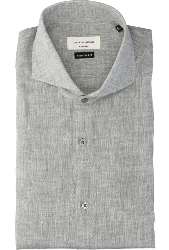 Chemise en lin vert (coupe classique) à manches longues Gentiluomo