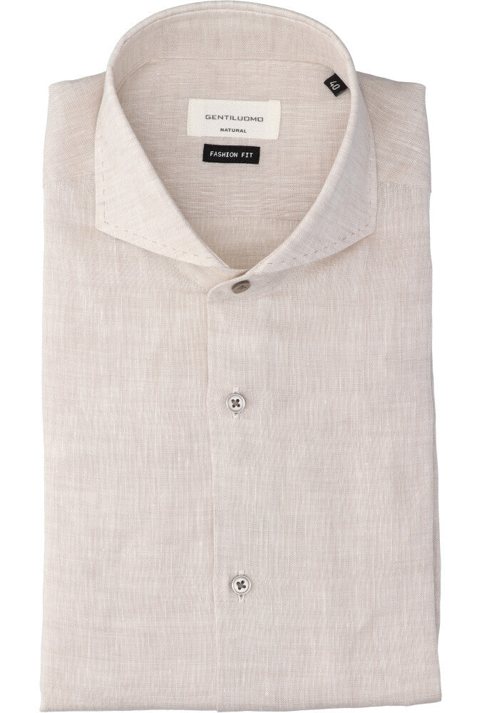 Chemise en lin sable (coupe classique) à manches longues Gentiluomo