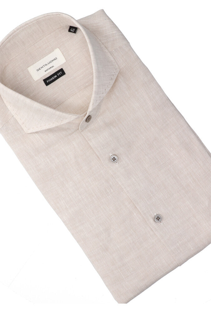Chemise en lin sable (coupe classique) à manches longues Gentiluomo