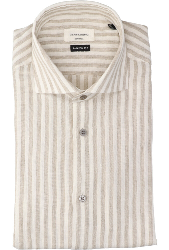Chemise en lin blanc (coupe classique) à rayures et manches longues Gentiluomo