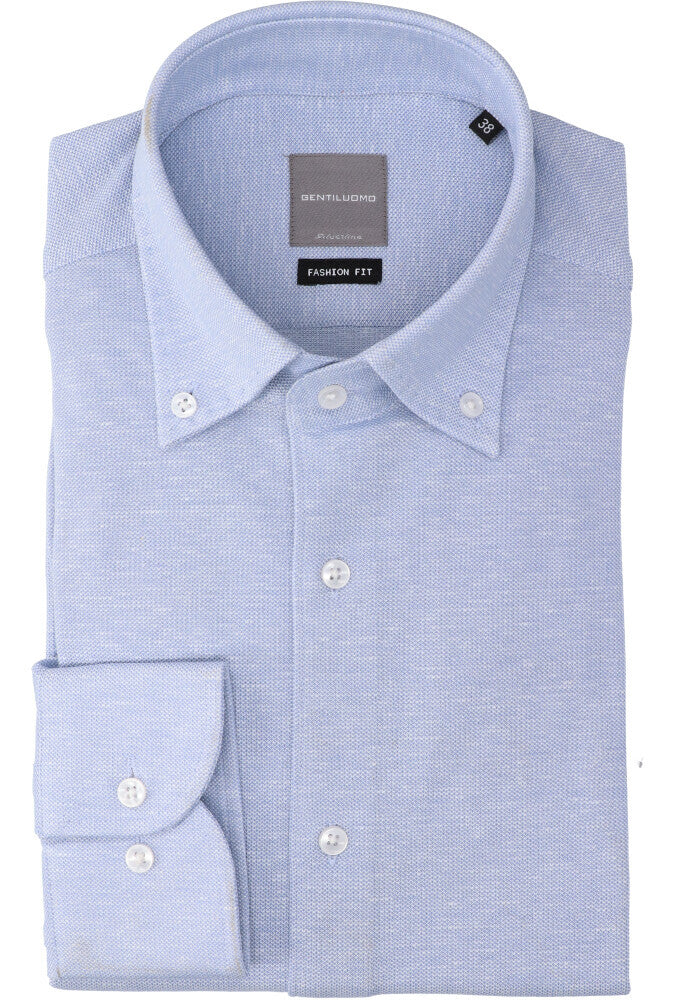 Lichtblauw katoenen hemd (regular fit) met details en lange mouwen Gentiluomo