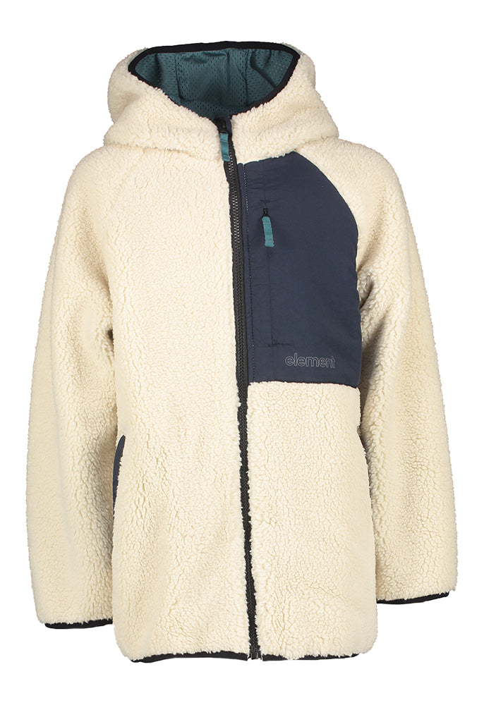 Beige jas in teddy stof met blauwe accenten Element