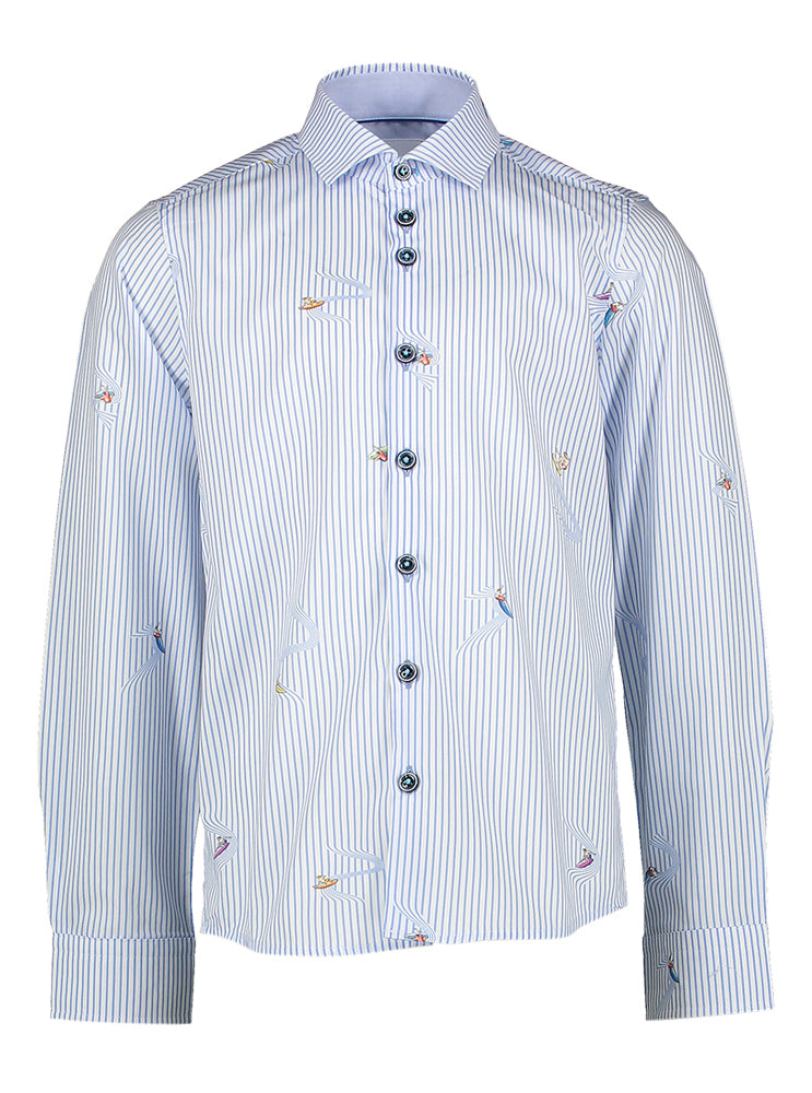 Blauw en wit gestreept katoenen hemd (slim fit) met lange mouwen Communie R2