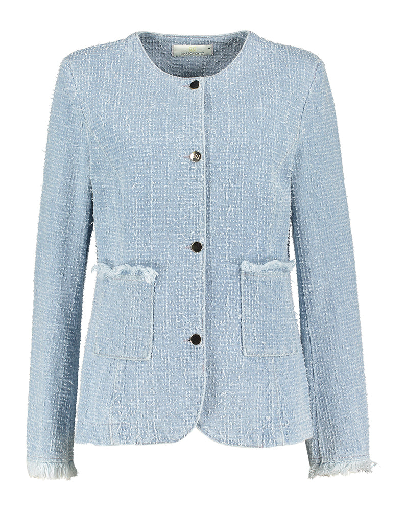 Blazer en denim à détails effilochés Rinascimento