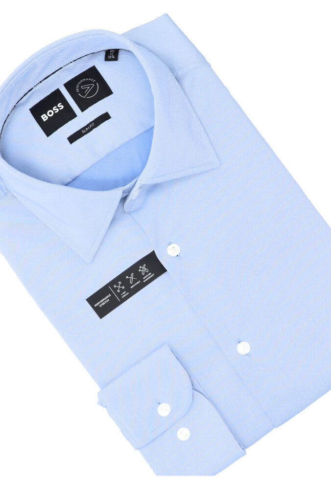 Chemise en coton bleu pastel clair (coupe ajustée) à manches longues Hugo Boss