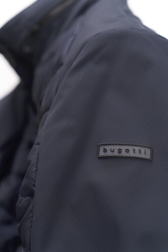Donkerblauwe jas met opstaande kraag Bugatti