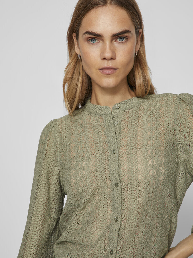 Olijfgroene blouse in kant Vichikka Vila