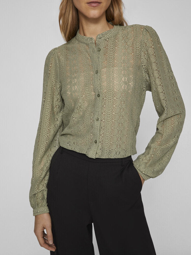 Olijfgroene blouse in kant Vichikka Vila