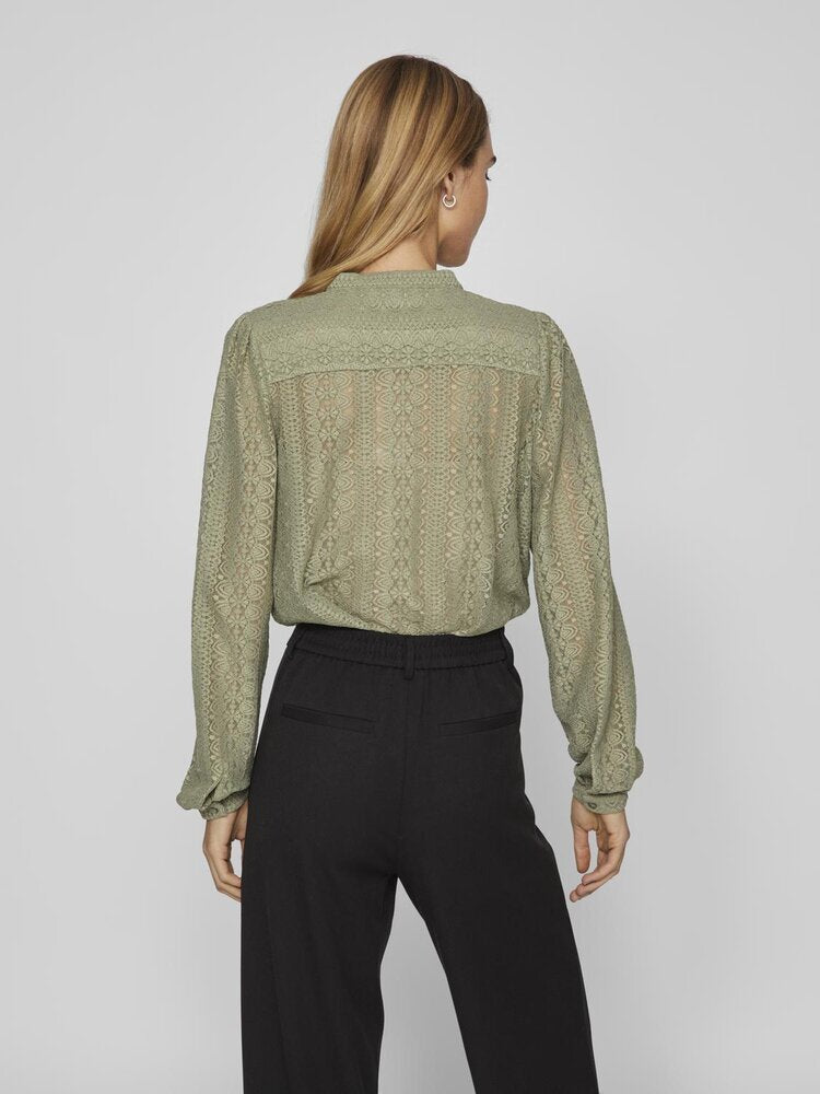 Olijfgroene blouse in kant Vichikka Vila