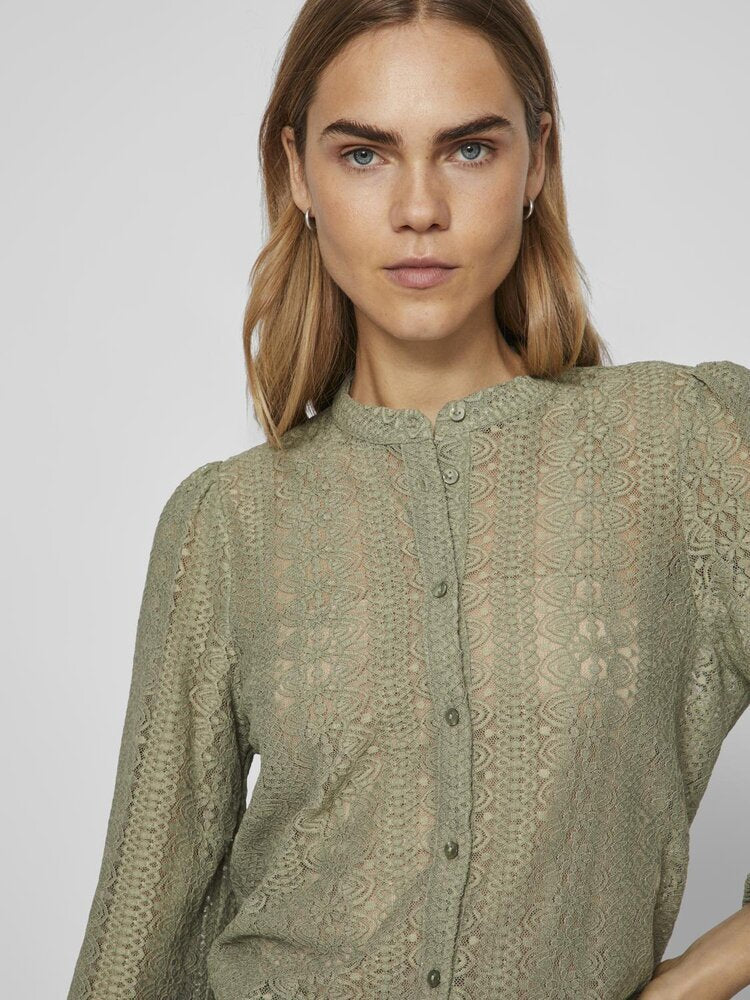 Olijfgroene blouse in kant Vichikka Vila