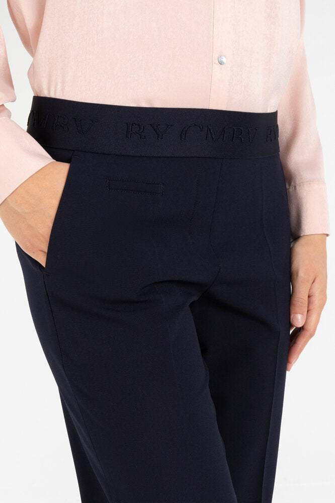 Blauwe lange broek met elastiek in de taille Kim Cambio
