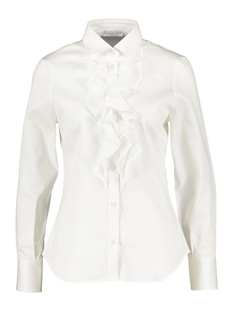 Chemise blanche à volants sur la poitrine Afa Christiana Conti