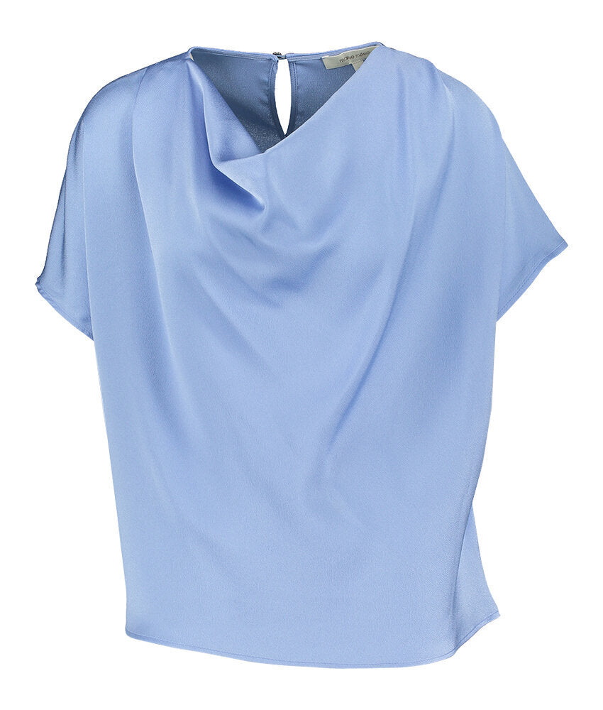 Licht blauwe bloes met waterval kraag Marie Mero