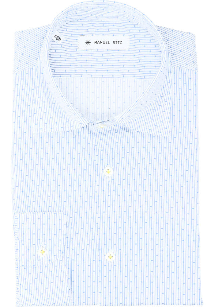Wit katoenen hemd (slim fit) met blauwe print en lange mouwen Manuel Ritz