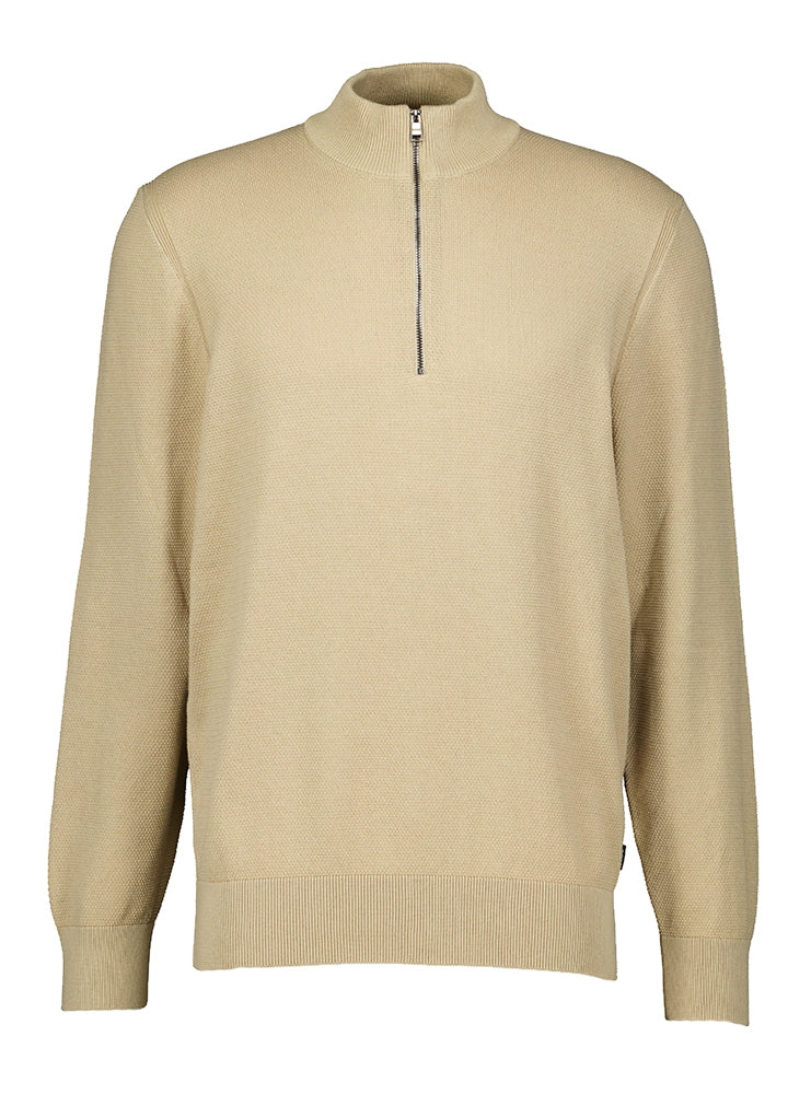 Pull Hugo Boss beige en coton avec fermeture éclair courte