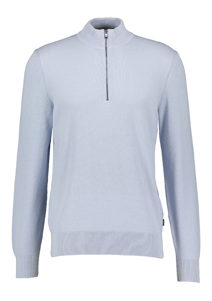 Pull bleu clair à structure fine et fermeture éclair courte Ebrando Hugo Boss