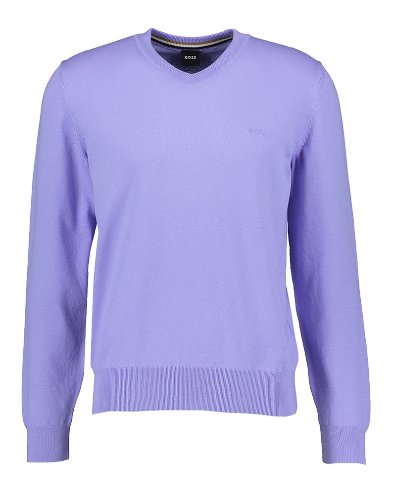 Pull en coton bleu vif à col en V Hugo Boss