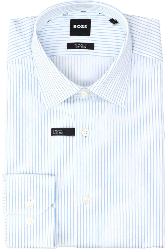 Blauw en wit gestreept katoenen hemd (regular fit) met lange mouwen Joe Hugo Boss