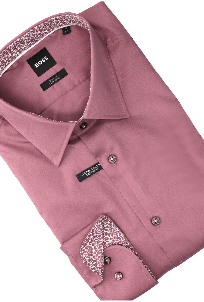 Chemise en coton rose foncé (coupe ajustée) à manches longues Hank Hugo Boss