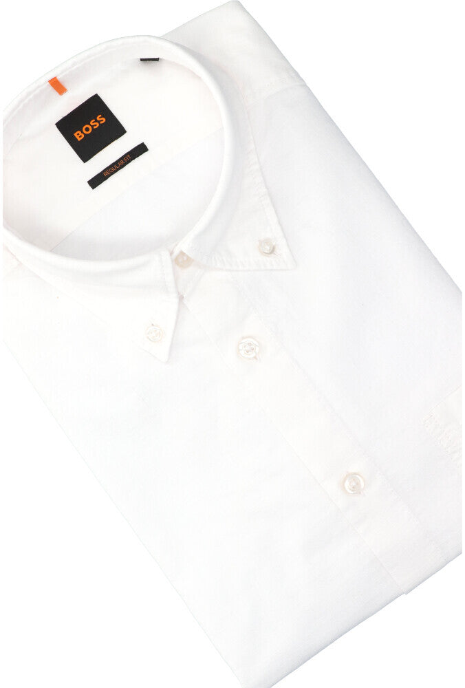 Chemise blanche en coton (coupe classique) à manches longues et détails Hugo Boss