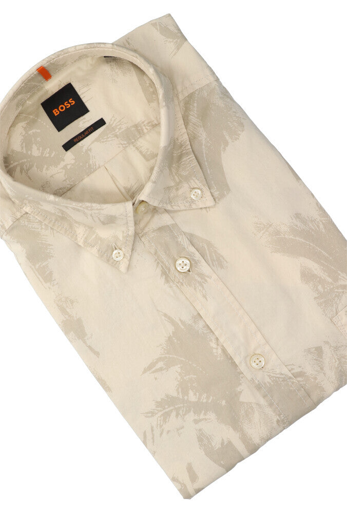 light beige katoenen hemd (regular fit) met print en lange mouwen Hugo Boss