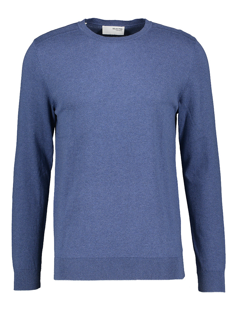 Pull en coton bleu à col rond Sélectionné