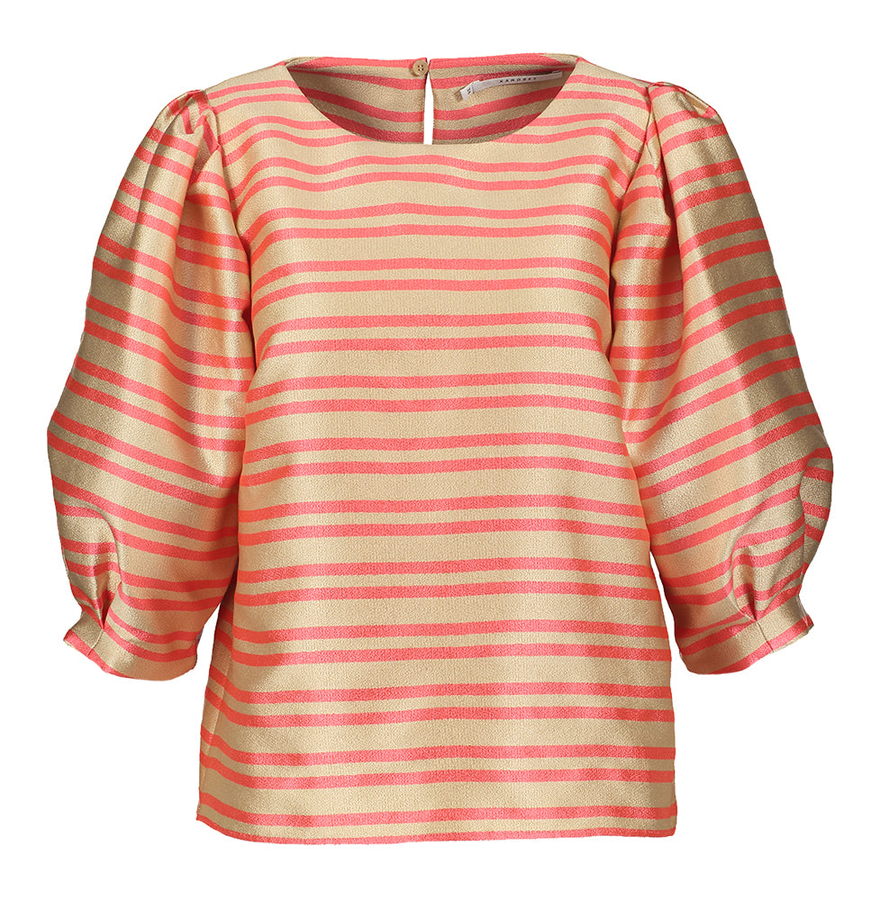 Chemisier beige à rayures rose fluo Helga Xandres