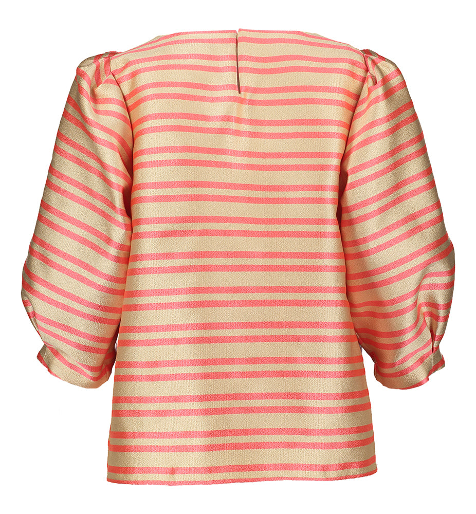 Chemisier beige à rayures rose fluo Helga Xandres