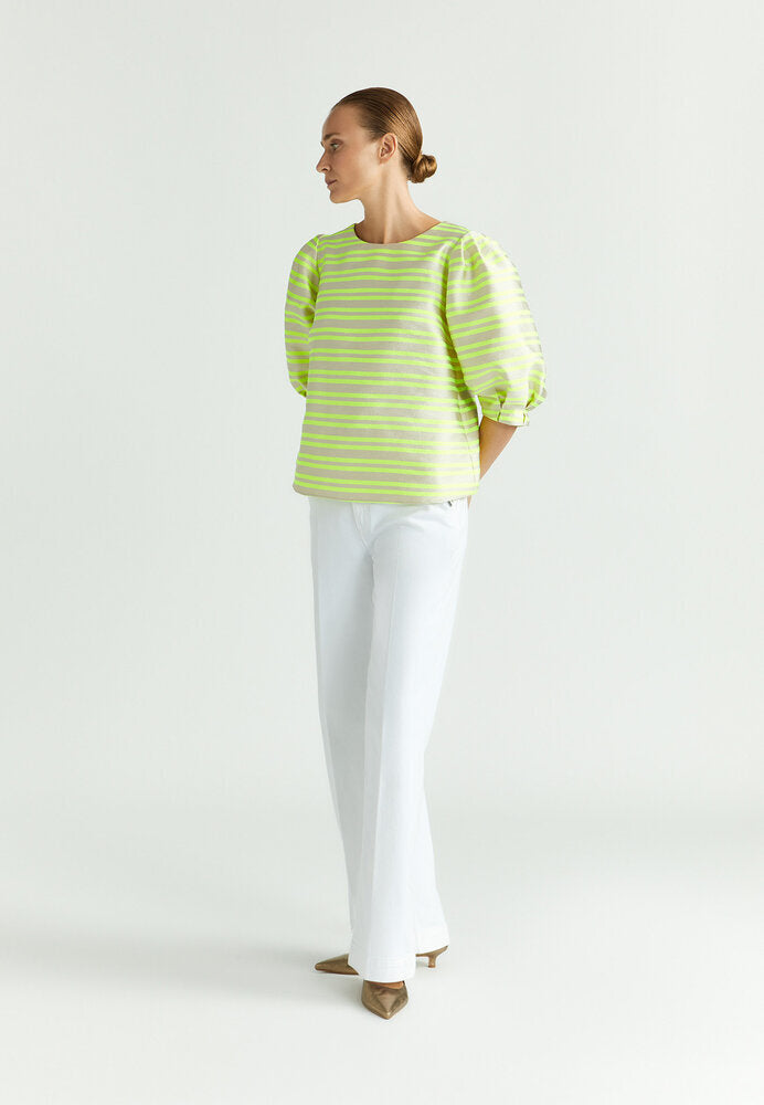 Chemisier beige à rayures jaune fluo Helga Xandres