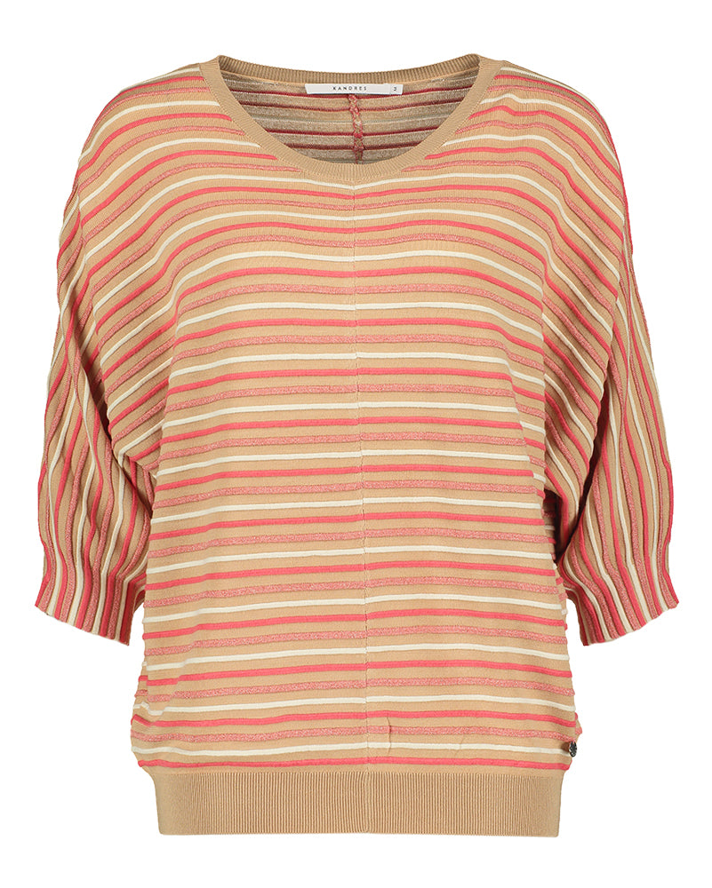 Pull rose saumon à rayures multicolores Gaboni Xandres