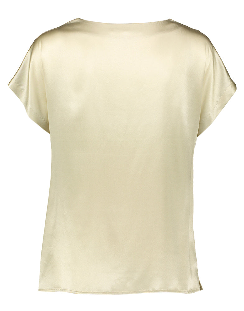 Taupe zijden bloes met watervalkraag Hodina Xandres