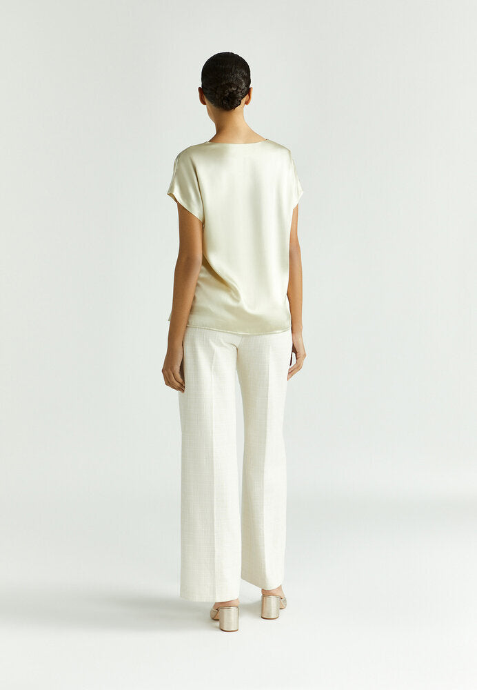 Taupe zijden bloes met watervalkraag Hodina Xandres