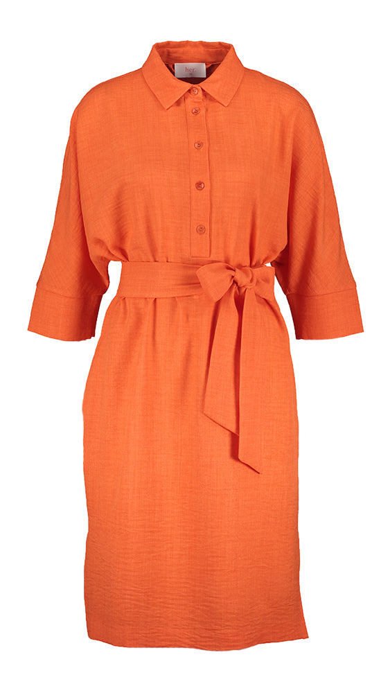 Robe orange fluide avec ruban et poches pour elle