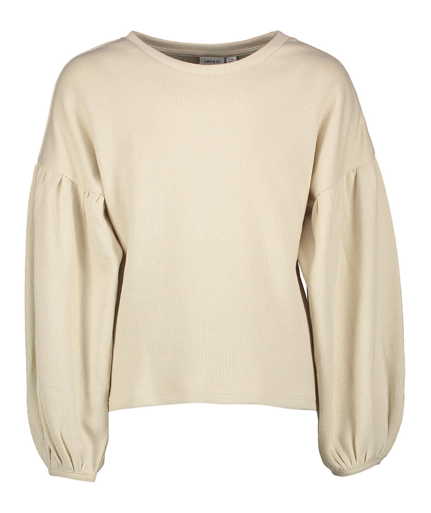 T-shirt beige côtelé à manches bouffantes - Nomme-le