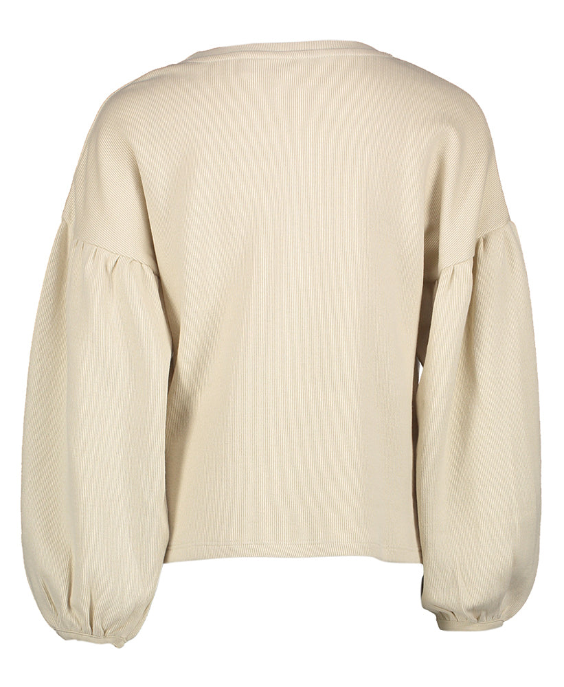 T-shirt beige côtelé à manches bouffantes - Nomme-le