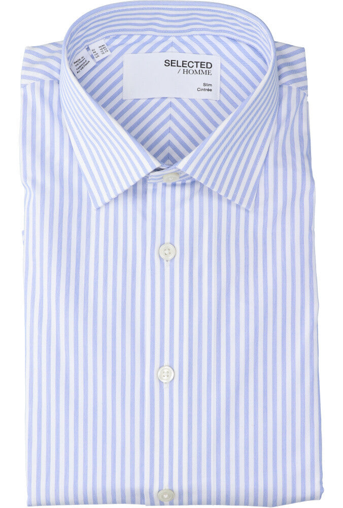 Chemise rayée bleu clair (coupe ajustée) à manches longues - Sélectionnée