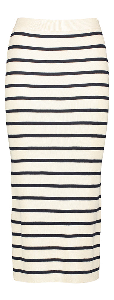 Jupe beige à rayures bleu foncé et fente au dos Vimaka Vila