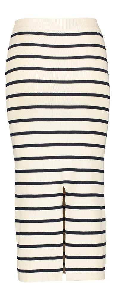 Jupe beige à rayures bleu foncé et fente au dos Vimaka Vila
