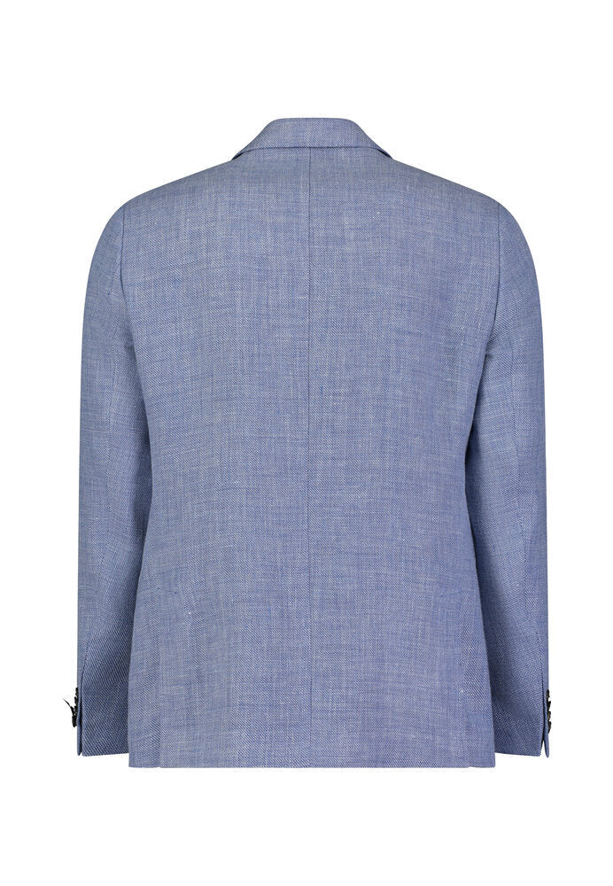 Blazer bleu clair à coutures blanches et lin, coupe classique, Roy Robson