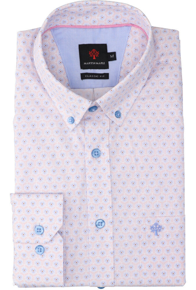 Chemise en coton multicolore (coupe classique) à manches longues et détails soignés, Martin Maple