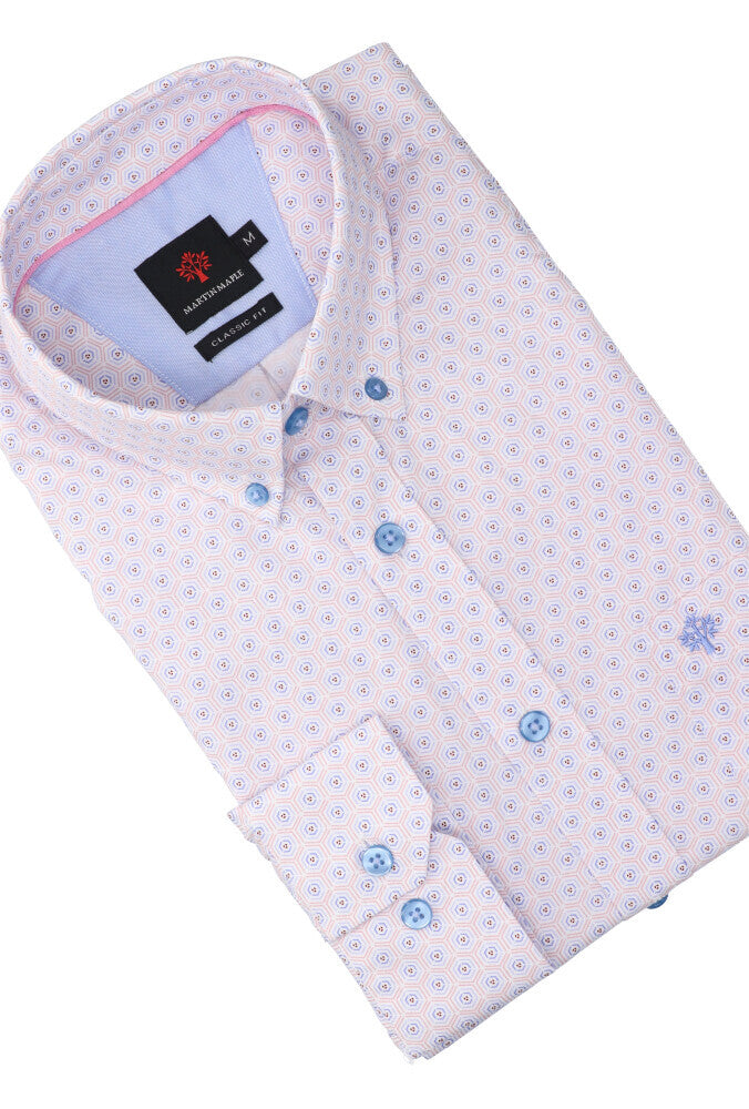 Chemise en coton multicolore (coupe classique) à manches longues et détails soignés, Martin Maple