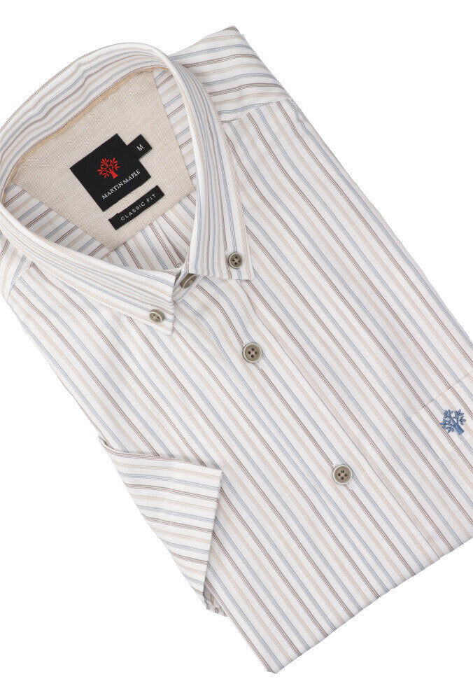 Chemise blanche en coton (coupe classique) à rayures et manches courtes Martin Maple