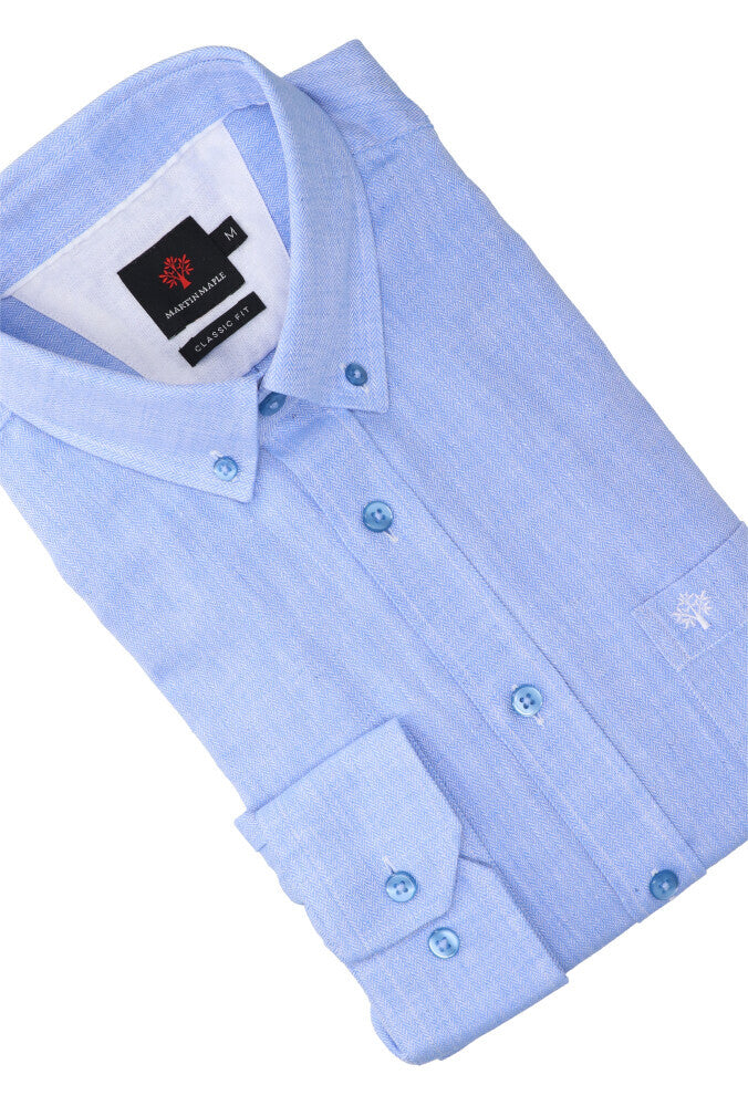 Chemise en coton bleu clair (coupe classique) à manches longues Martin Mapple
