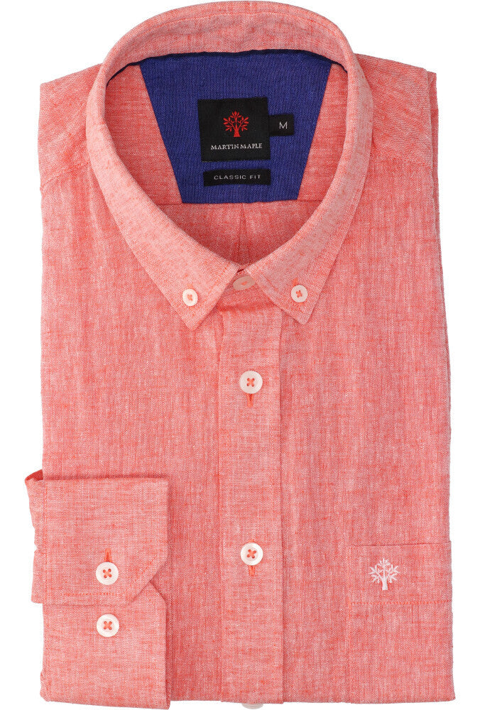 Chemise en lin corail (coupe classique) à manches longues Martin Mapple
