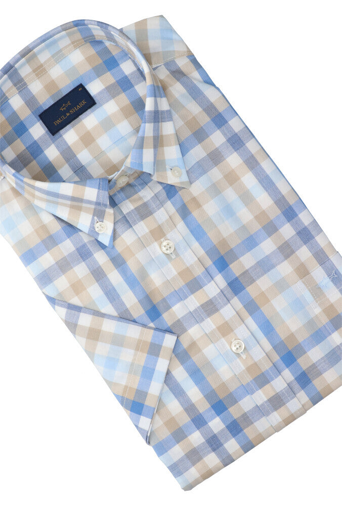 Chemise blanche en coton (coupe classique) à carreaux et manches courtes Paul &amp; Shark