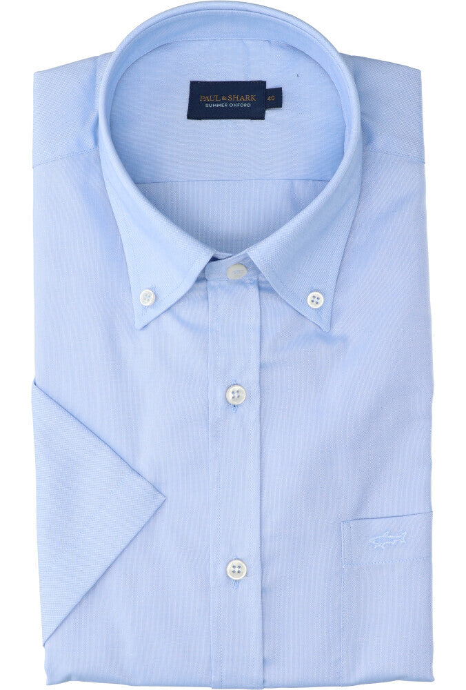 Chemise en coton bleu clair (coupe classique) à manches courtes Paul&amp;Shark