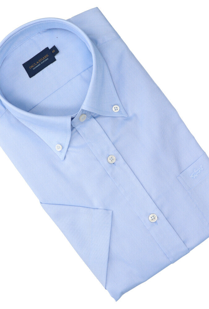 Chemise en coton bleu clair (coupe classique) à manches courtes Paul&amp;Shark