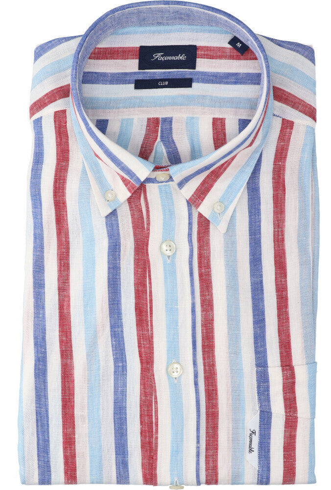 Chemise en lin blanc (coupe classique) à rayures et manches longues Faconnable