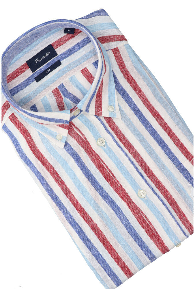 Chemise en lin blanc (coupe classique) à rayures et manches longues Faconnable